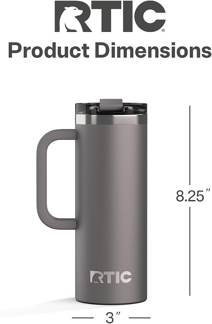 RTIC 20oz Road Trip Travel Mug with Lid and Handle, Ceramic Lined, Insulated, Stainless Steel, Metal, Double Wall Vacuum-Insulation, Portable Coffee, Tea Cup for Hot and Cold Drink, Graphite - Image 4