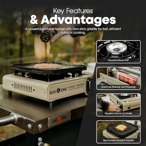 GasOne GS-3400P-KIT Propane or Butane Gas Stove with Flat Top Griddle Included – Dual Fuel Propane Grill Tent Stove Burners for Cooking for Camping, Kitchen – Diecast Aluminum with Non Stick Coating - Image 4