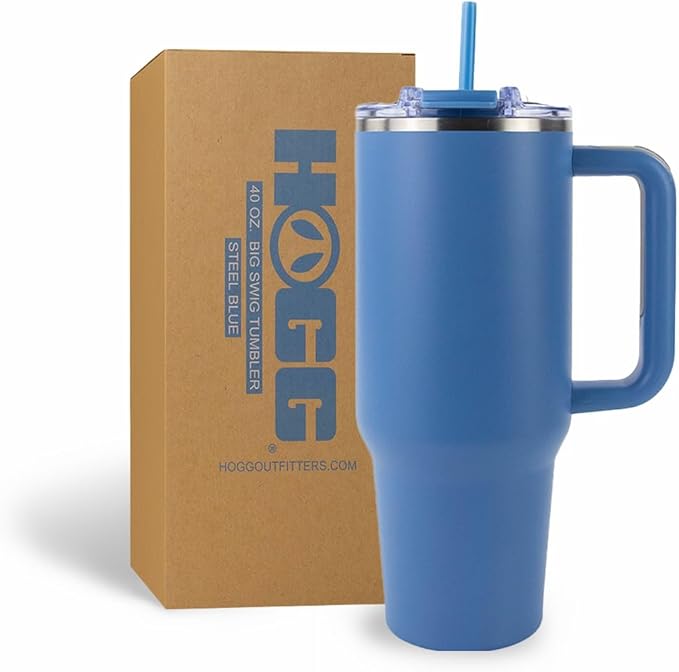 Hogg Big Swig 40 oz Tumbler with Handle and Straw - Steel Blue, 40oz Insulated Stainless Steel, Water Tumbler with Straw, Water Cup with Handle, Versatile Leak Proof Lid by HoggOutfitters