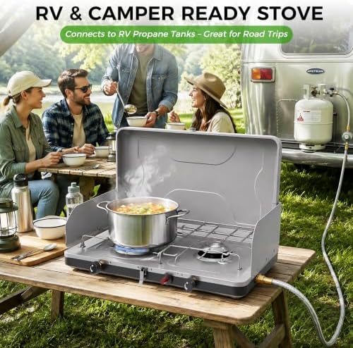 Dual Burner Propane Camping Stove, Portable Outdoor Stove with 22,000 BTU - Image 4