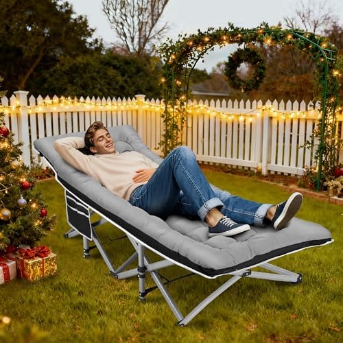 Fragess Portable Camping Cot, Sleeping Cots for Adults, 28" Extra Wide Folding Cot Max Load 600LBS with Thick Mattress, Portable Camping Bed for Outdoor Camp/Office, Home Nap (Black+Grey) - Image 2