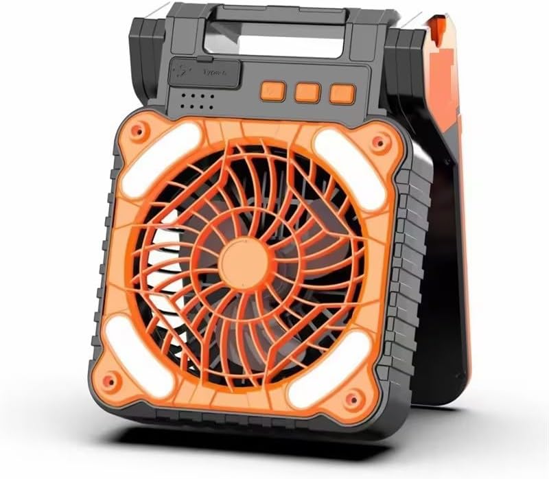Upgraded Solar Camping Fan with Lantern - Rechargeable Battery Operated Fan 90° Adjustable Portable Table Fan for Hurricane Power Indoor Outdoor Use(Orange) by Unknown