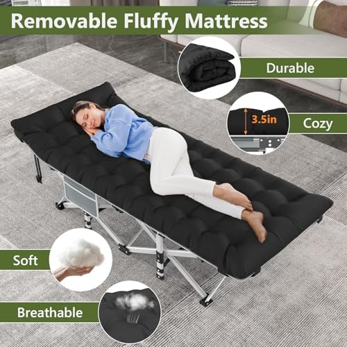 Slendor Folding Camping Cot with Mattress, Portable Sleeping Cot Max.500lbs - Image 4