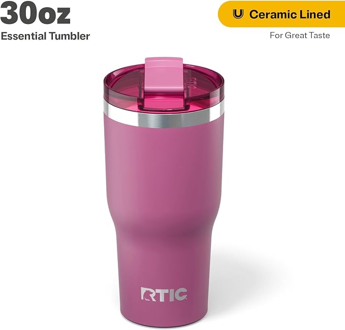RTIC 30oz Essential Tumbler with Lid, Ceramic Lined, Insulated, Stainless Steel, Metal, Double Wall Vacuum-Insulation, Travel Cup for Iced Coffee, Tea, Hot and Cold Drink, Orchid - Image 2