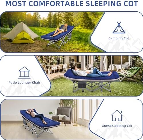 Fragess Camping Cot, Sleeping Cots, Portable Camping cots with Cushion, Pillow and Carry Bag, 1200D Double Layer Oxford, 600 LBS Weight Capacity Cots for Sleeping (Blue) - Image 6