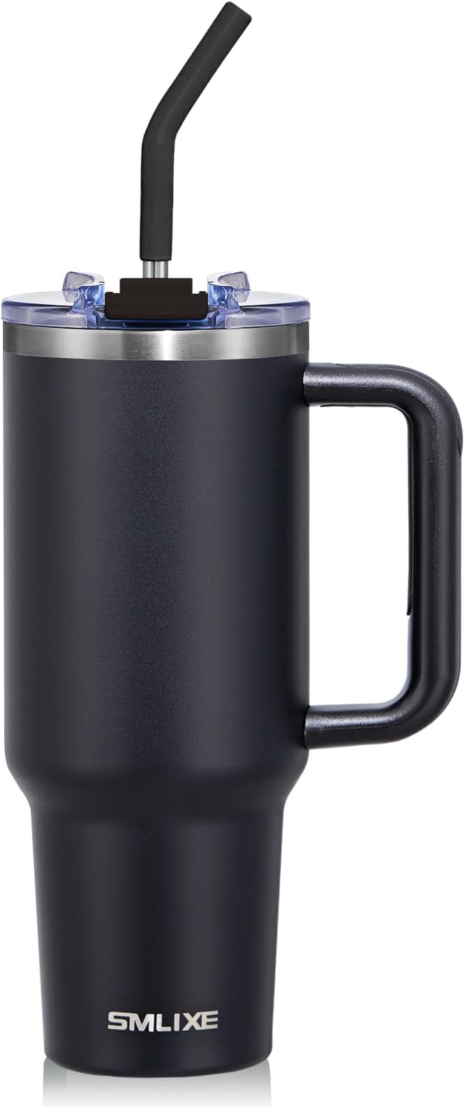 40 oz Tumbler with Handle and Straw Lid,Insulated Reusable Stainless Steel Water Bottle Travel Mug，Cupholder Friendly Double Wall Vacuum Sealed Cup (Black) by smlixe