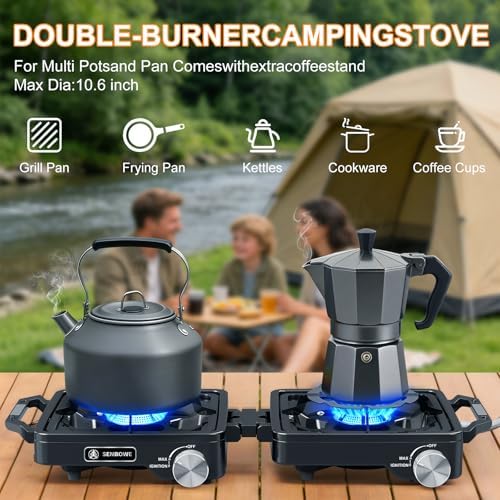 2-Burner Pro Camping Stove,24000 BTU Camp Stove,Foldable Propane Stove Includes Carry Bag,Windscreen Griddle, Portable Stove,Camping Essentials,Suitable For Outdoor Cooking (Black) - Image 6