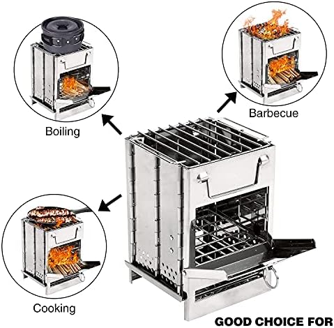 REDCAMP Wood Burning Folding Camp Stove Stainless Steel Grill, Portable Collapsible Backpacking Stove Survival Rocket Stove for Hiking Outdoor Tent Camping Picnic BBQ, Samll - Image 5