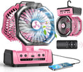 Dual Head Portable Rechargeable Fan 20000mAh Battery Powered Camping Fan Cordless with LED Lantern & Remote, Auto Oscillation, Hook, Battery Operated for Tent Office Travel Picnic Jobsite Pink by OnlyNewforYourLife
