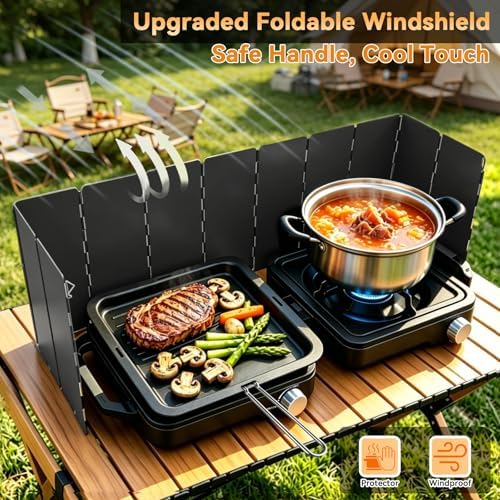 2 Burner Folding Camping Stove, 24000 BTU Propane Camp Stove with Windshield, Adjustable Burners Gas Stove with Frying Pan, Coffee Stand, Carry Bag for Camping, RV, Tailgating, Outdoor Picnic, Black - Image 4
