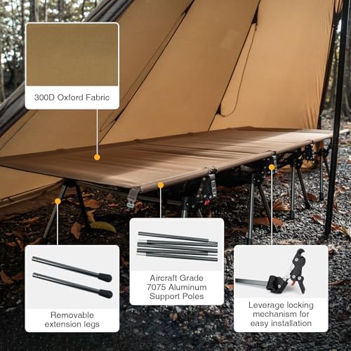 ONETIGRIS SUPRATIROS Extra Large Camping Cot, Height Adjustable Oversized Sleeping Cot with Extending Legs for Camping, Car Trips, Truck, Beach, Office Nap, Sturdy Supports Up to 400lbs - Image 3
