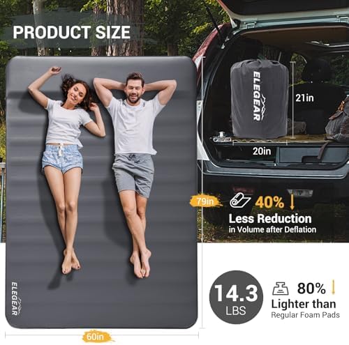 Elegear Air & Foam Camping Mattress 4" Built-in Electric Pump, Gueen Grey - Image 5