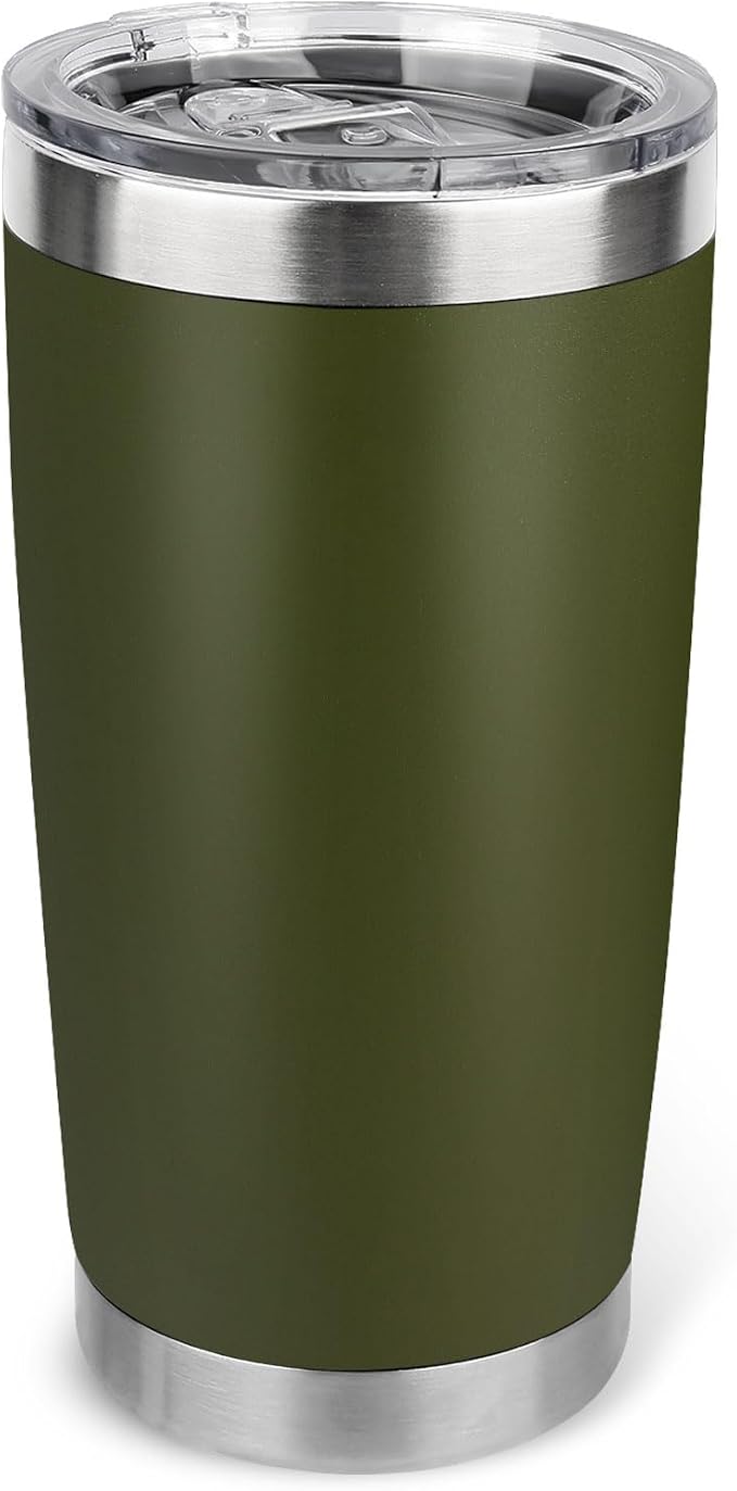 20oz Stainless Steel Tumbler with Lid, Travel Mug - Double Wall Vacuum Powder Coated Cup - Army Green, 1 Pack by Unknown