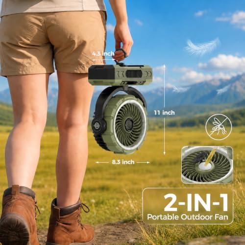 9-Inch Rechargeable Camping Fan 【Auto-Oscillating, Max 60H】20000mAh Portable Battery Powered Operated Fan,Light,Timer,Hook,Outdoor Tent Fans for Patios,Beach,Fishing,Emergency,Camping Gear Essentials - Image 6