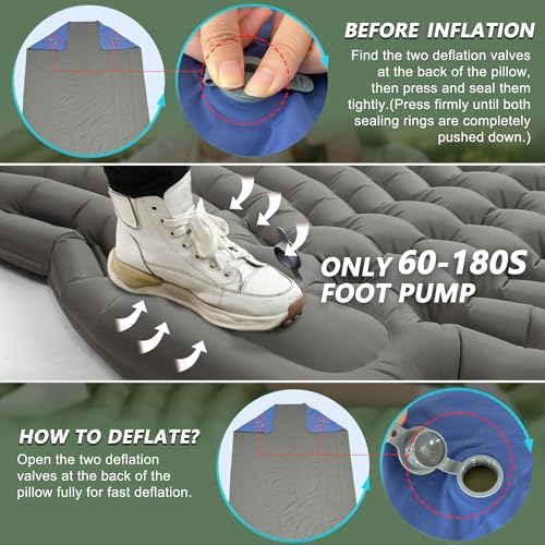 Double Camping Sleeping pad with Pillow & Built-in Foot Pump - Image 5
