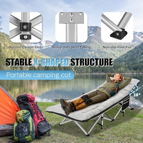 HABUTWAY Camping Cots for Adults, 600lbs Capacity, Folding Camping Cot with Mattress, Sleeping Cots for Adults with Carry Bags for Travel,Beach,Patio,Home Office,Nap Time - Image 3