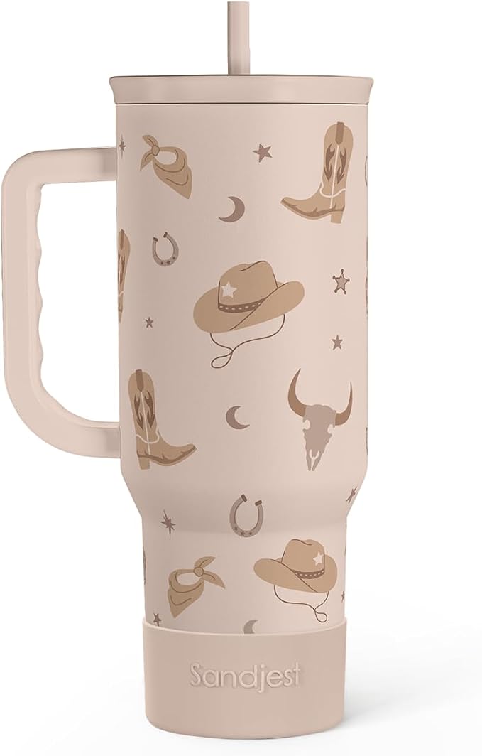 SANDJEST Cowgirl Tumbler 40oz for Women Girls – Stainless Steel Travel Coffee Mug Cup with Handle and Straw, Gift for Birthday Christmas by SANDJEST