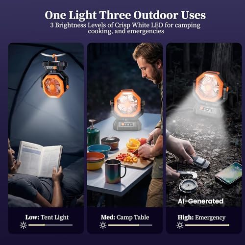 AJVV Camping Fan with Light, Remote and Oscillation, Battery Powered Hanging Tent Fan, Rechargeable Portable for Camp, Outdoor, Emergencies, Fishing, RV Travel, Jobsite - Image 6