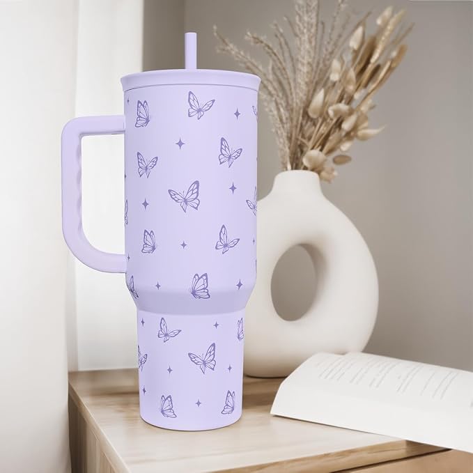 Butterfly Gifts for Women, Purple Butterfly Tumbler with Handle, Stainless Steel Insulated Coffee Travel Mug Cup, Gifts for Women Girls on Birthday Christmas, 40oz - Image 7