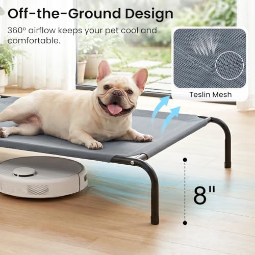 Love's cabin Elevated Cooling Dog Bed for Medium Dogs, Portable Indoor & Outdoor Raised Pet Dog Cat Cot, Durable Summer Frame with Breathable Mesh, Grey, 43" x 31.5" x 8" - Image 2