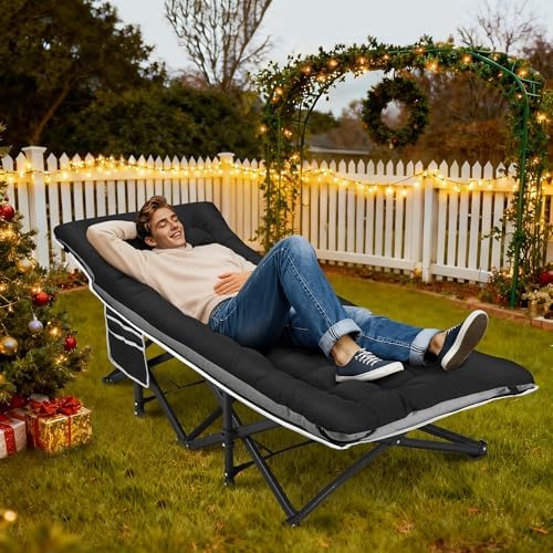 Fragess Portable Camping Cot, Sleeping Cots for Adults, 28" Extra Wide Heavy Duty Folding Cot Max Load 600LBS with Thick Mattress, Portable Camping Bed for Outdoor Camp/Office, Home Nap (Black) - Image 2