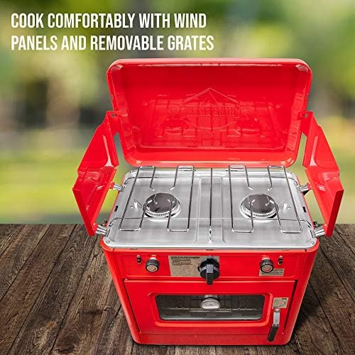 Hike Crew Outdoor Gas Camping Oven w/Carry Bag | CSA Approved Portable Propane-Powered 2-Burner Stove & Oven | Auto Ignition, Overheat Safety Shutoff, Built-In Thermometer | Hose & Regulator Included - Image 5