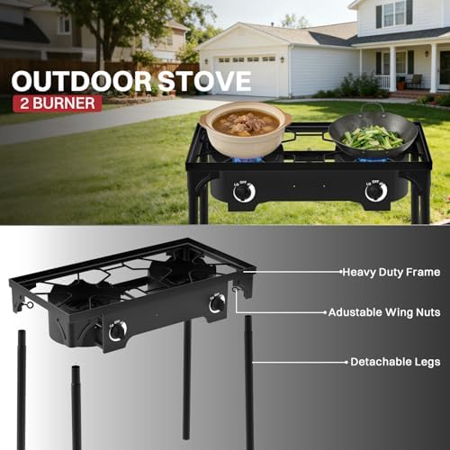 2 Burner Propane Camp Stove | 150,000 BTU | High Pressure Gas Burners - Image 6