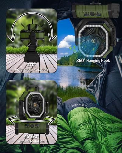 ADUST 20000mAh Camping Battery Powered Fan with Light for Tent - Green - Image 6