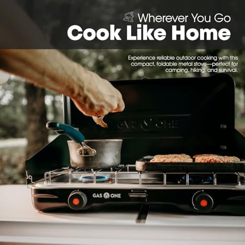 GasOne Portable Camping Stove – Double Propane Stove with Auto Twist Turn Ignition – 22,000 BTU Camping Cooktop with 2 Burners and Wind Guard – Ideal for Tailgating, Fishing, Travel - Image 5