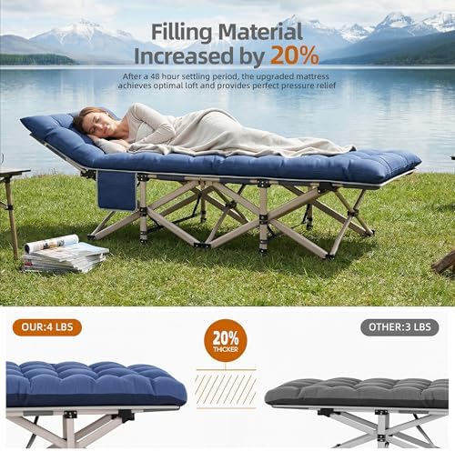Camping Cot for Adults 800 LBS, 75"x28" Heavy Duty Folding Cot Bed with 2" Thick Detachable Pad & 1200D Oxford, Sleeping Cot for Camping & Guest Bed - 10-Second Setup - Image 3