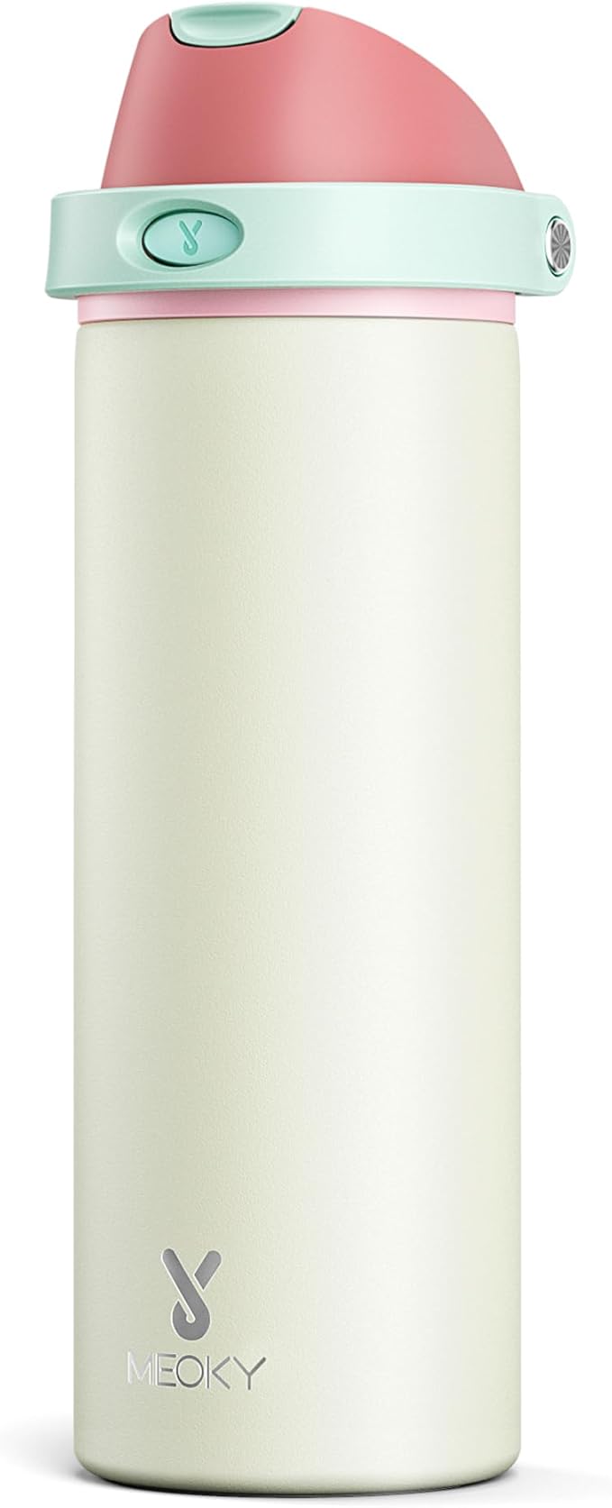 24 oz Insulated Water Bottle with Straw: Meoky Stainless Steel Metal Water Bottle with 2-in-1 Lid - Leak Proof, Cold for 24 Hours, Fits in Car Cup Holder, BPA-Free for Travel Sports Gym, Cream by MEOKY