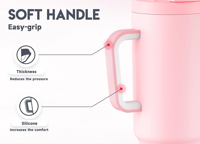 Meoky 40 oz Tumbler with Handle and Flip Straw, 100% Leakproof Tumbler with Lid and Straw, Stainless Steel Insulated Cup, Cupholder Friendly, Keeps Cold for 34 Hours (Blush) - Image 7
