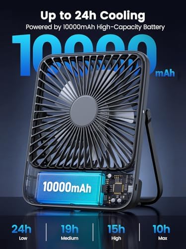 Warmco D3 10000mAh Portable Travel Fan, 7-inch Wide, Up to 24H Runtime - Image 2