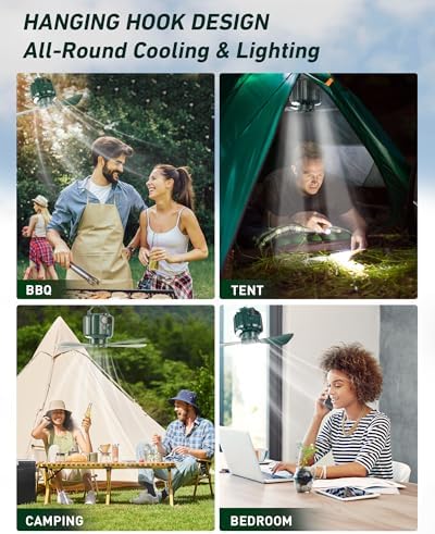 DUKUSEEK Tent Ceiling Fans for Camping Hanging, Portable Tent Fans with Light and Remote Control, Power Bank, USB Battery Operated Camping Fan with Hanging Hook for Outdoor, Car, RV - Image 2