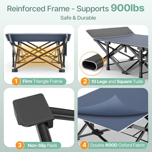 Suteck 32" XXL Folding Camping Cot, 900LBS Heavy Duty Sleeping Cots - Image 5