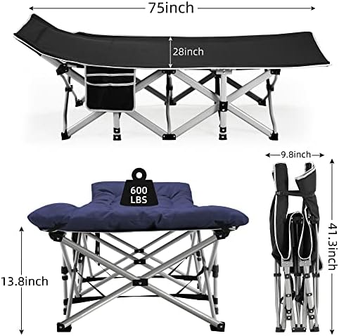 Fragess Portable Camping Cot, Sleeping Cot for Adult, 28" Extra Wide Heavy Duty Folding Cot Max Load 600LBS with Thick Mattress, Portable Camping Bed for Camp Outdoor/Office, Home Nap (Blue) - Image 6