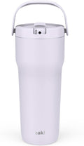 Zak Designs Sutton Travel Tumbler for On the Go, 30oz Stainless Steel with Vacuum Insulation, Straw Spout, Carry Handle for Cold Drinks (Smoky Lilac Purple) by ZakDesigns