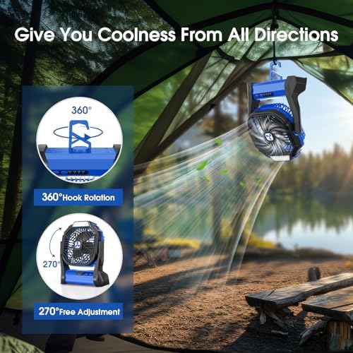 Portable Rechargeable Fan, 20000mAh Cordless Battery Powered Camping Fans - Image 4