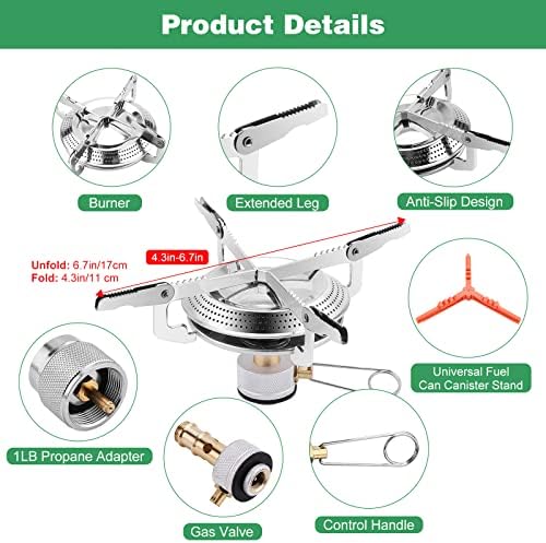 Collapsible Backpacking Camping Stove with 1LB Propane Tank Adapter, Stand - Image 2