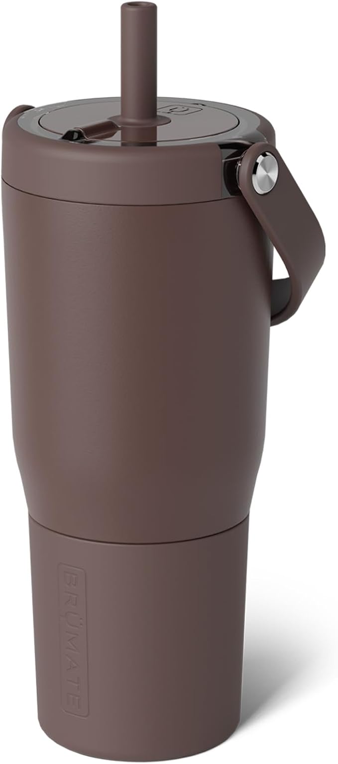 BrüMate Resa 25oz 100% Leakproof Travel Tumbler w/Handle & Straw | Flexible SoftSip Straw | Silicone Sleeve for Durability | Stainless Steel | Cup Holder & Travel Friendly Water Bottle (Java) by Br%C3%BCMate