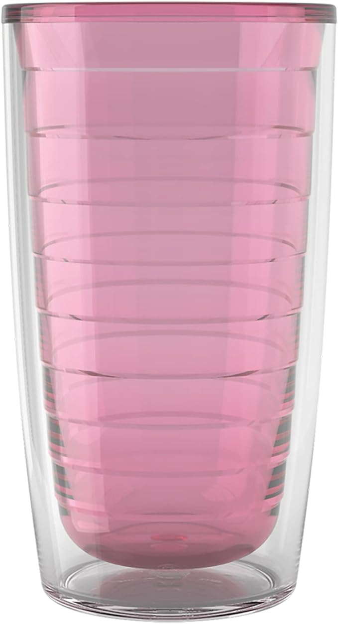 Tervis Clear & Colorful Tabletop Made in USA Double Walled Insulated Tumbler Travel Cup Keeps Drinks Cold & Hot, 16oz, Pink Sand by TervisTumblerCompany