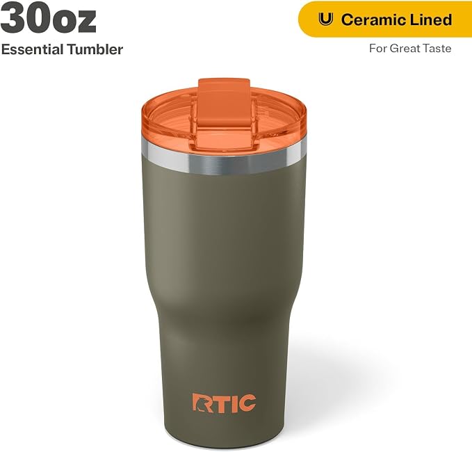 RTIC 30oz Essential Tumbler with Lid, Ceramic Lined, Insulated, Stainless Steel, Metal, Double Wall Vacuum-Insulation, Travel Cup for Iced Coffee, Tea, Hot and Cold Drink, Trailblazer - Image 2
