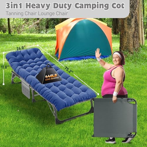 ABORON Camping Cot for Adult Extra Wide, Heavy-Duty 1200D Oxford Cot for Sleeping, Portable Folding Camp Bed with Mat - Image 2
