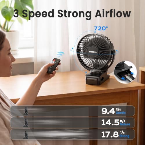 Camping Fan, 12000mAh Clip on Fans with LED Lights/ Remote/ Hooks/3 Levels - Image 3