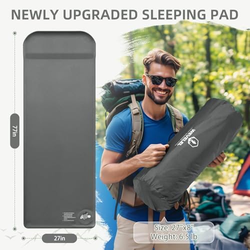 Wevelel Memory Sleeping Pad, 3.1" Ultra-Thick Foam Sleeping Mats for Camping, Easy Inflate&Deflate,9.5 R-Value Insulated Camping Mattress Pad with Pillow, for Car Travel Tent - Image 3