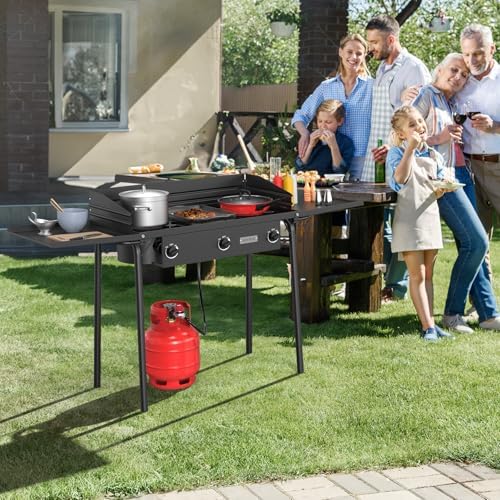 ROVSUN 3 Burner Propane Gas Stove with Side Shelf & Carrying Bag, 225,000BTU Outdoor Burner with Wind Panel & CSA Listed Regulator, Picnic Cooker for Home Patio Cooking Camping Brewing Turkey Frying - Image 7