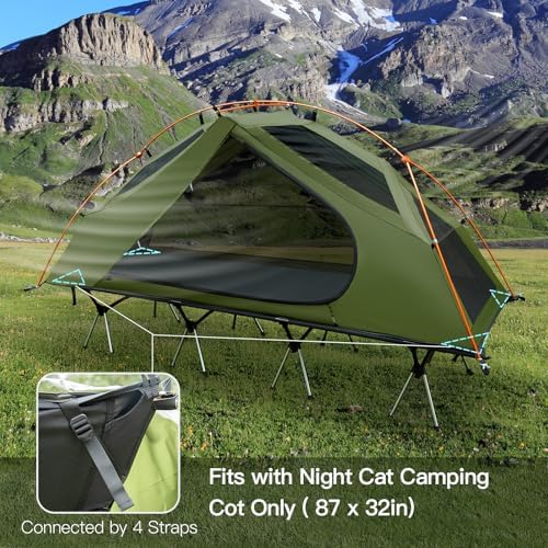 Night Cat Camping Cot Tent - Waterproof 1-Person Off-Ground Combo Cot Bed for Adults Portable Easy Set-up Tent Green 31.5'' Width - Image 4
