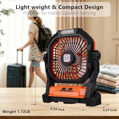 Camping Fan Rechargeable, 20000mAh Battery Powered Portable Fan with LED Lantern,4-Speed, USB C Battery Operated for Camping Travel Bedroom Home Tent Office Beach Desk Fishing Table - Orange - Image 5