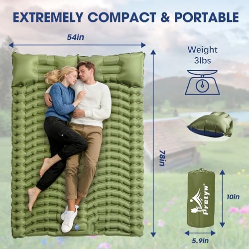 Double Camping Sleeping pad with Pillow & Built-in Foot Pump - Image 4