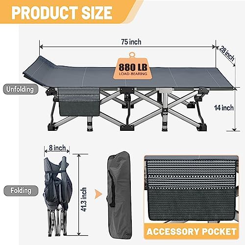 DoCred Folding Camping Cot with Mattress, 2 Pack Heavy Duty Folding Cot - Image 5